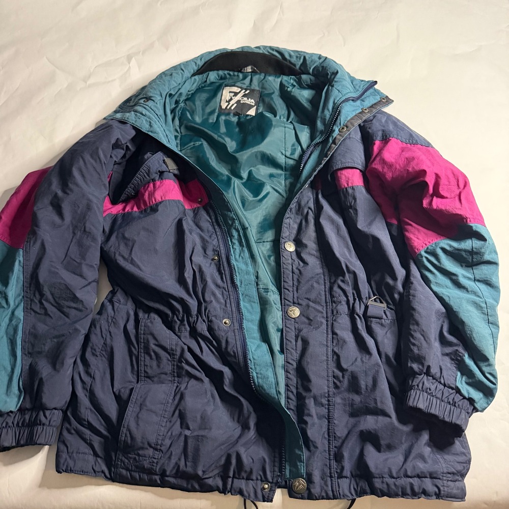 TYROLIA SKIWEAR Womens Vintage Retro Colorblock Winter Ski‎ Jacket Teal Pink S